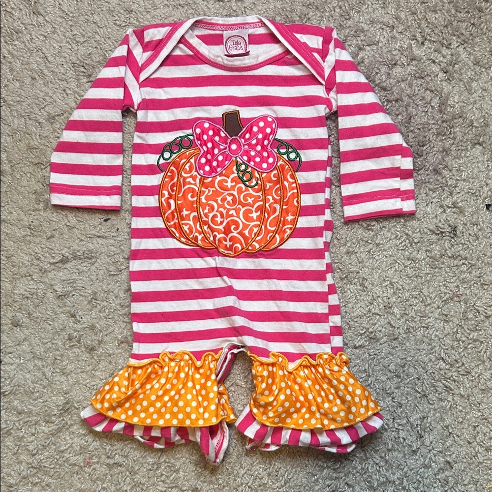 Pink and Orange Striped Pumpkin Bodysuit Halloween Fall
